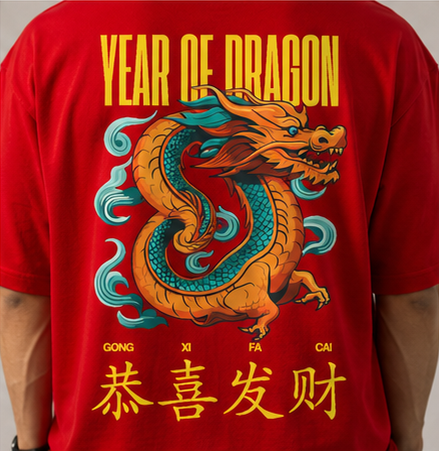 Year of Dragon Heavyweight Tee Back Graphic Detail