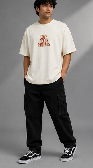 Love Peace Patience Heavyweight Tee Model View