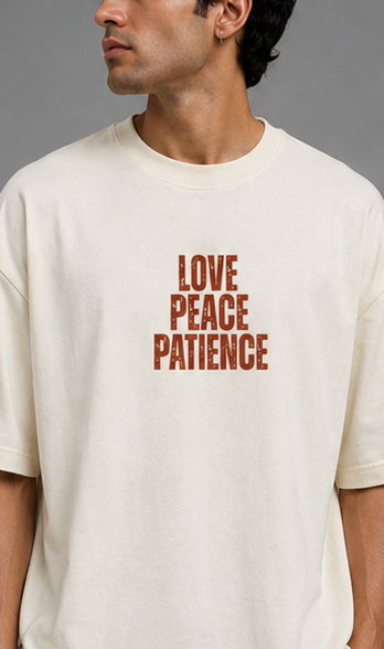 Love Peace Patience Heavyweight Tee Chest Graphic Detail