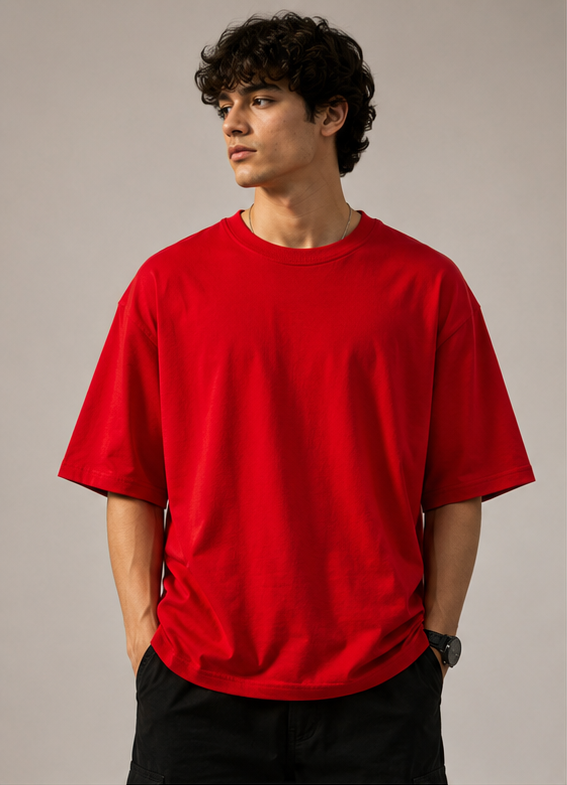Monochrome Red Heavyweight Tee Front View